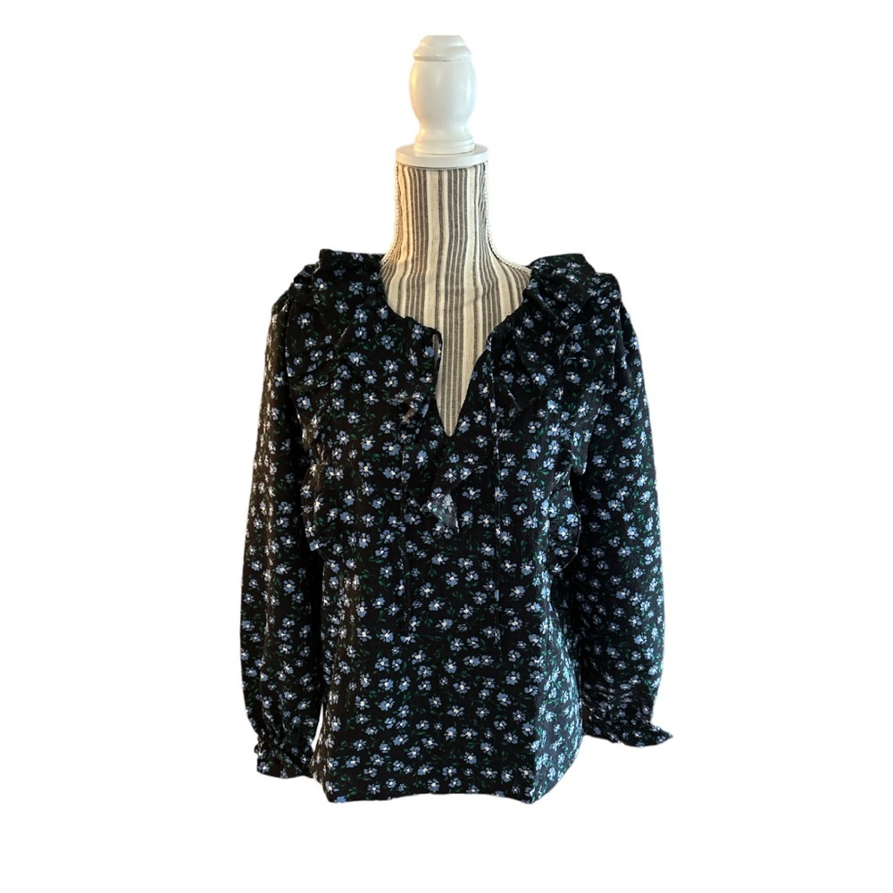 LOFT, Long Sleeve Floral Print Ruffle Top, Size XS